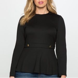 NEW ELOQUII Black Button Detail Long Sleeve Peplum Top Size 14
